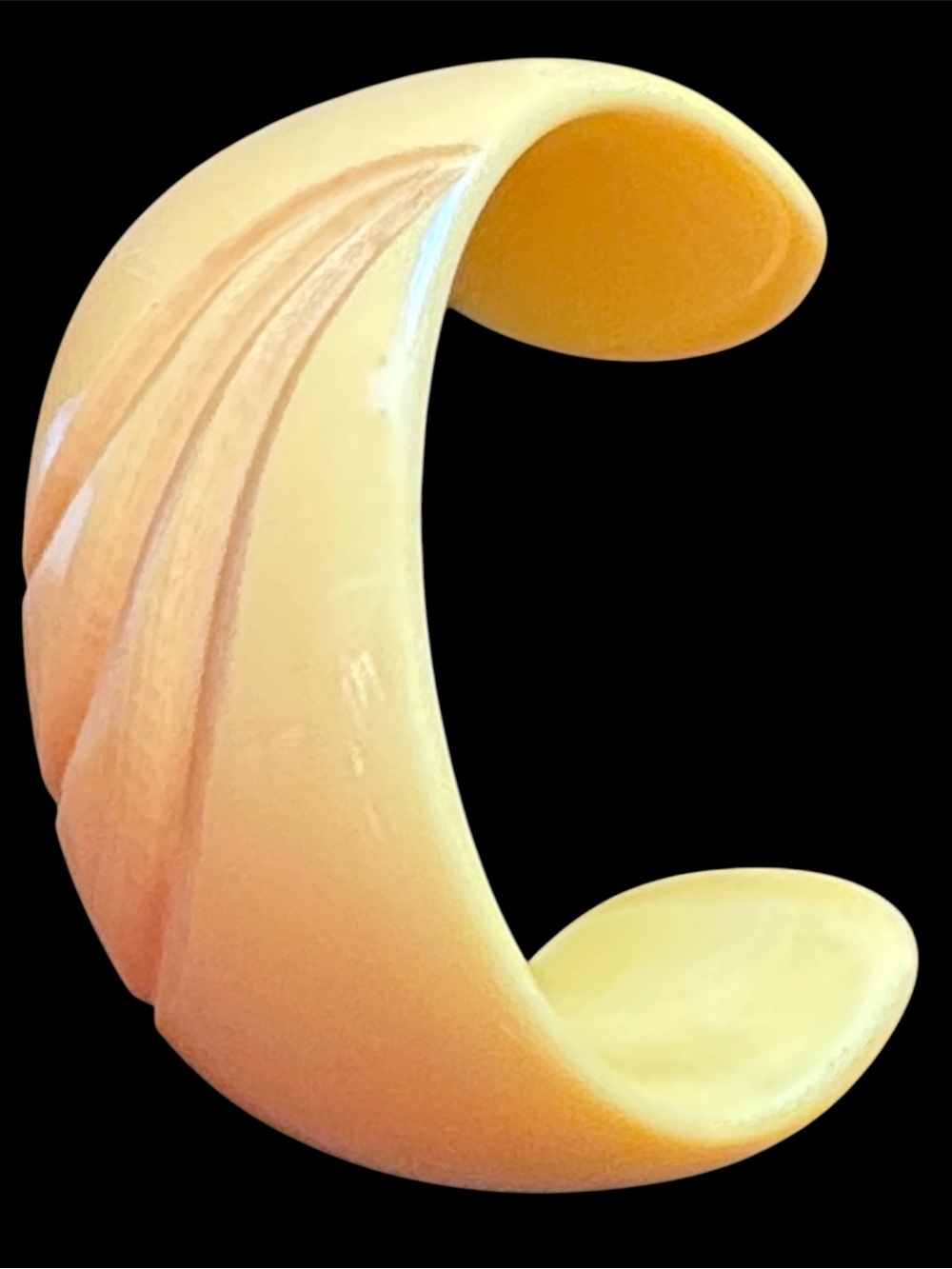 Yellow Carved Bakelite Cuff Bracelet